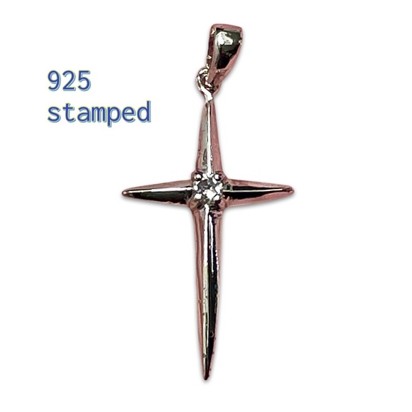 Vintage Jewelry - Vintage Sterling Silver Celestial Crystal Cross pendant 925k stamped